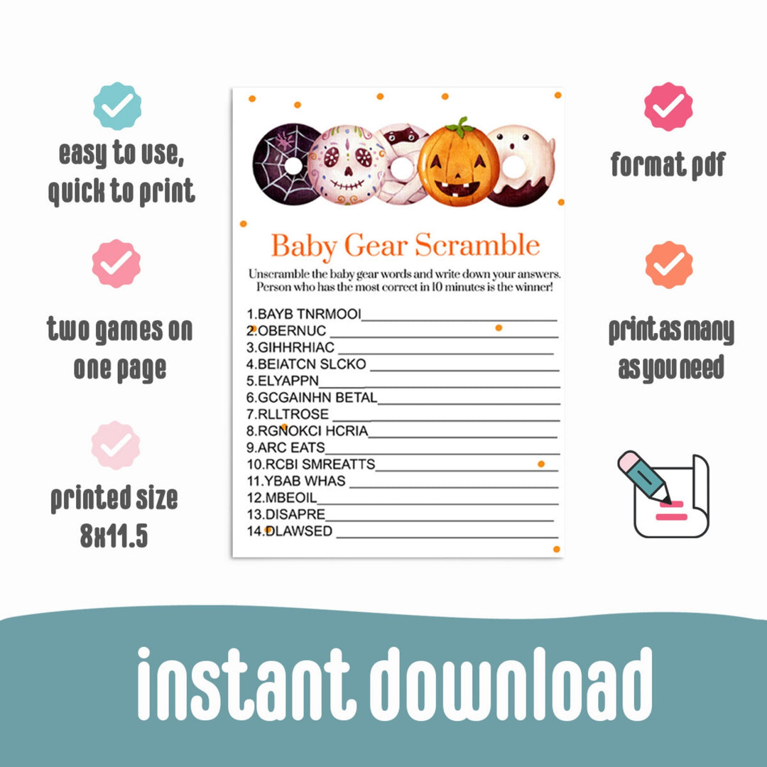 A Little Pumpkin Baby Shower Game Word Scramble Halloween Gender Reveal or Sprinkle Boy or Girl - Printable Digital Download Print Your Own - Paper Clever Party