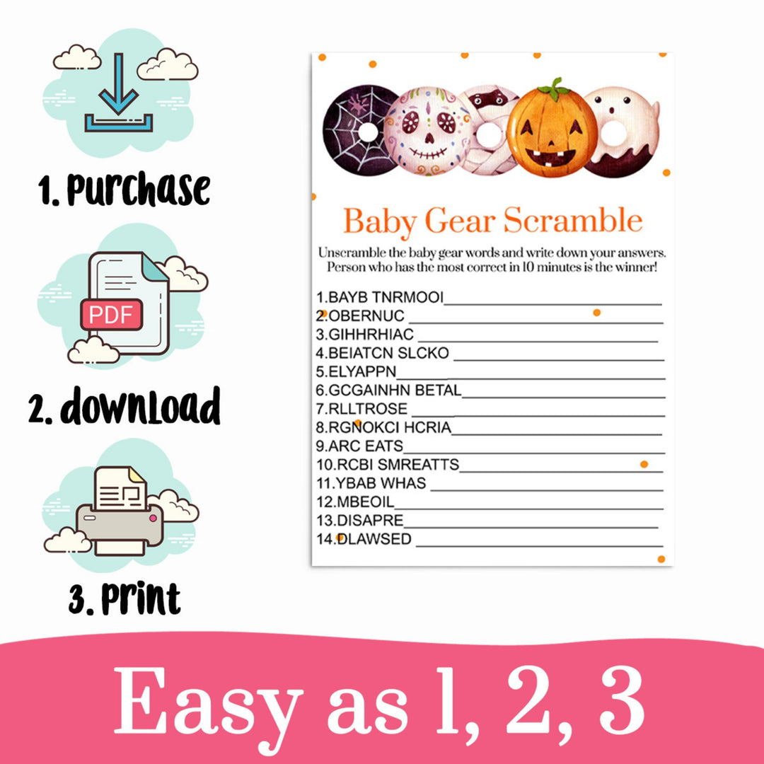 A Little Pumpkin Baby Shower Game Word Scramble Halloween Gender Reveal or Sprinkle Boy or Girl - Printable Digital Download Print Your Own - Paper Clever Party