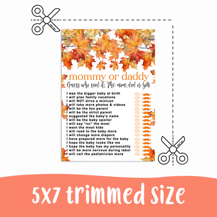 Fall Baby Shower Mommy or Daddy Game - Halloween Gender Reveal Thanksgiving - Paper Clever Party