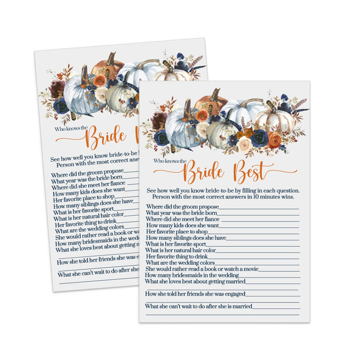 Who Knows the Bride Best  Bridal Shower Trivia Game  Instant PDF Printable Download Rustic Pumpkin Floral - Paper Clever Party