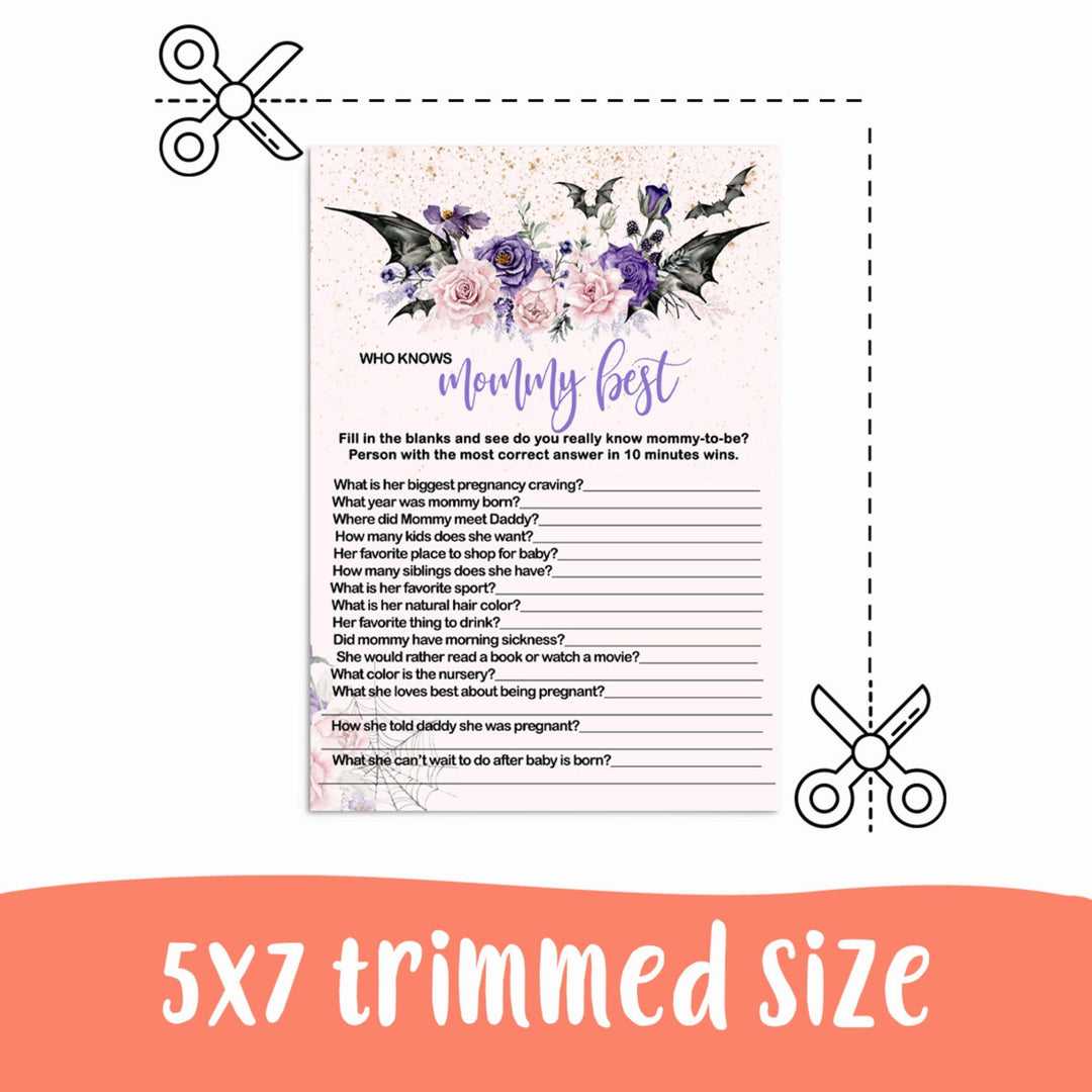 Gothic Who Knows the Mommy Best Baby Shower Game  Printable PDF  Instant Digital Download for DIY Fun Spooky Halloween Pink - Paper Clever Party