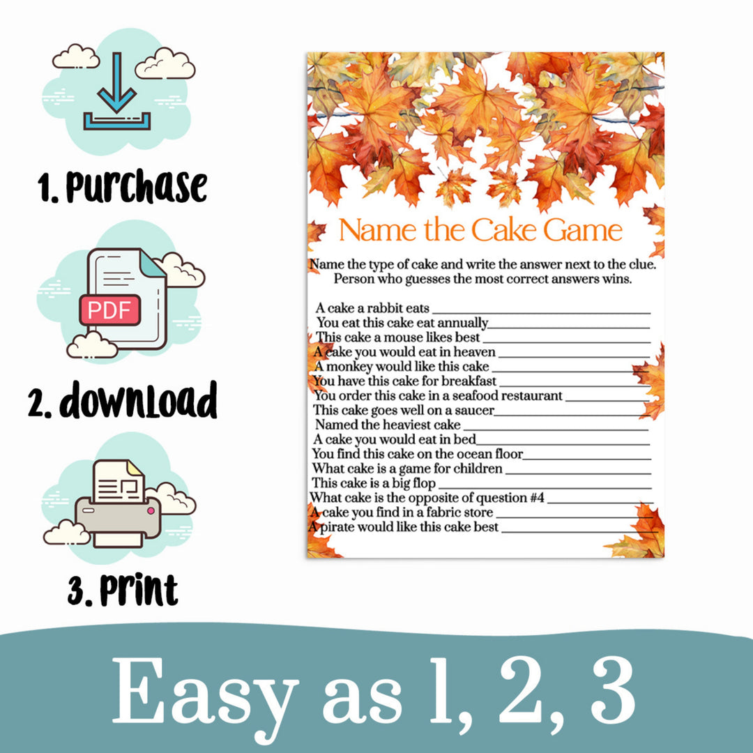 Fall in Love Guess the Cake Game - Autumn Bridal Shower & Wedding Reception Fun - Instant PDF Digital Download - Paper Clever Party