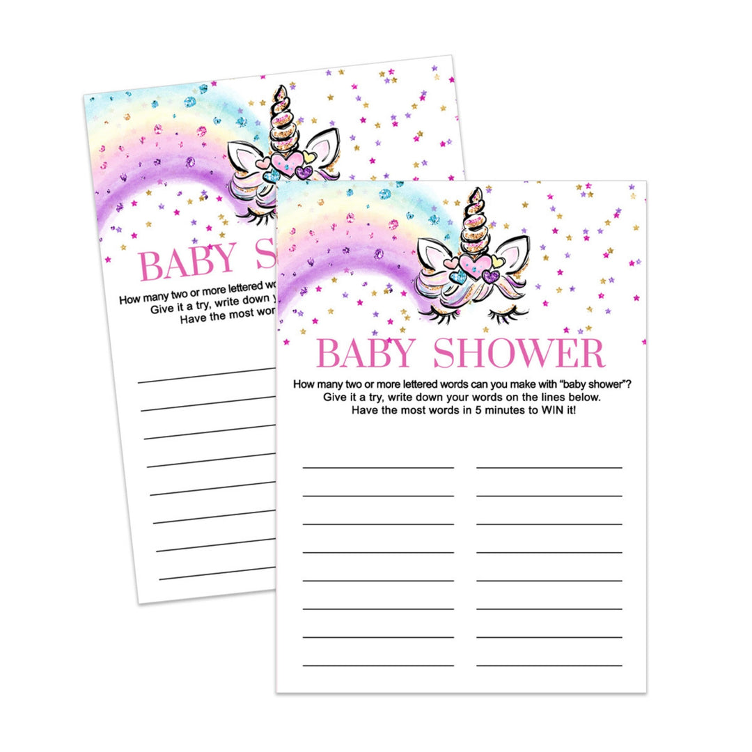 Unicorn Baby Shower Game - Fun Word Creation Challenge - Printable PDF - Paper Clever Party