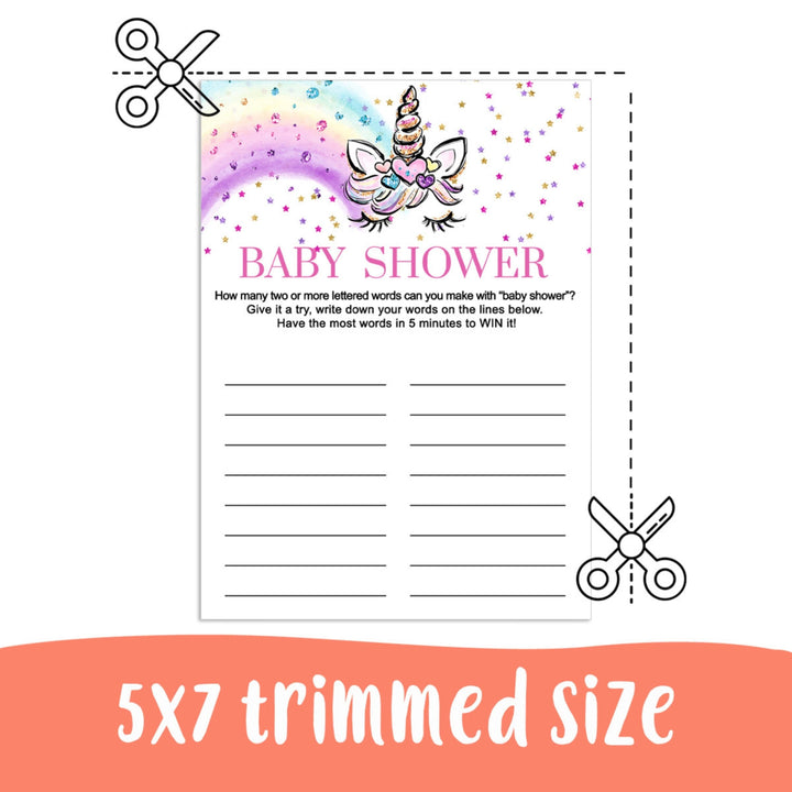 Unicorn Baby Shower Game - Fun Word Creation Challenge - Printable PDF - Paper Clever Party