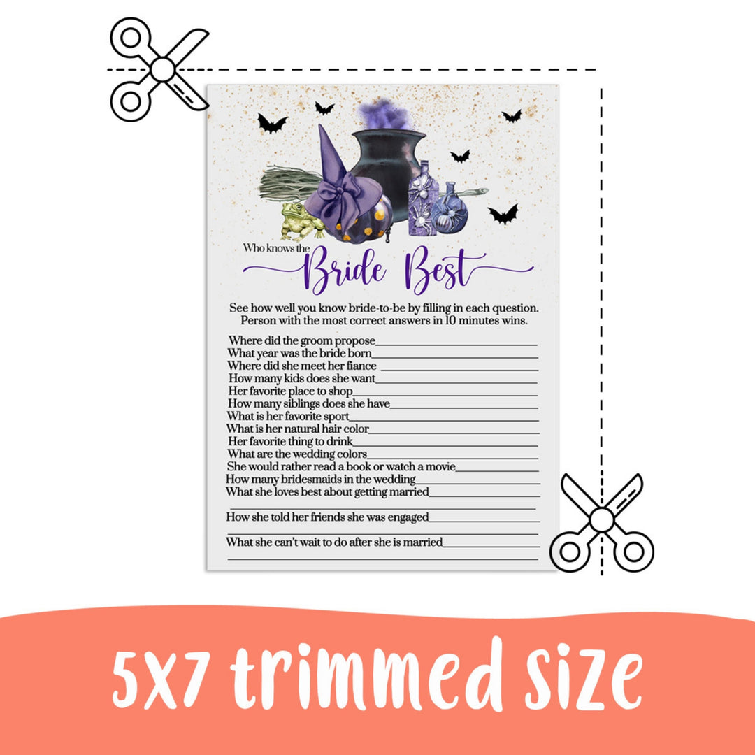 Witch is Getting Hitched Who Knows the Bride Best  Bridal Shower Trivia Game  Instant PDF Printable Download Halloween Purple and Black - Paper Clever Party