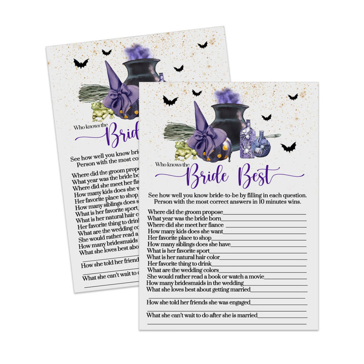 Witch is Getting Hitched Who Knows the Bride Best  Bridal Shower Trivia Game  Instant PDF Printable Download Halloween Purple and Black - Paper Clever Party