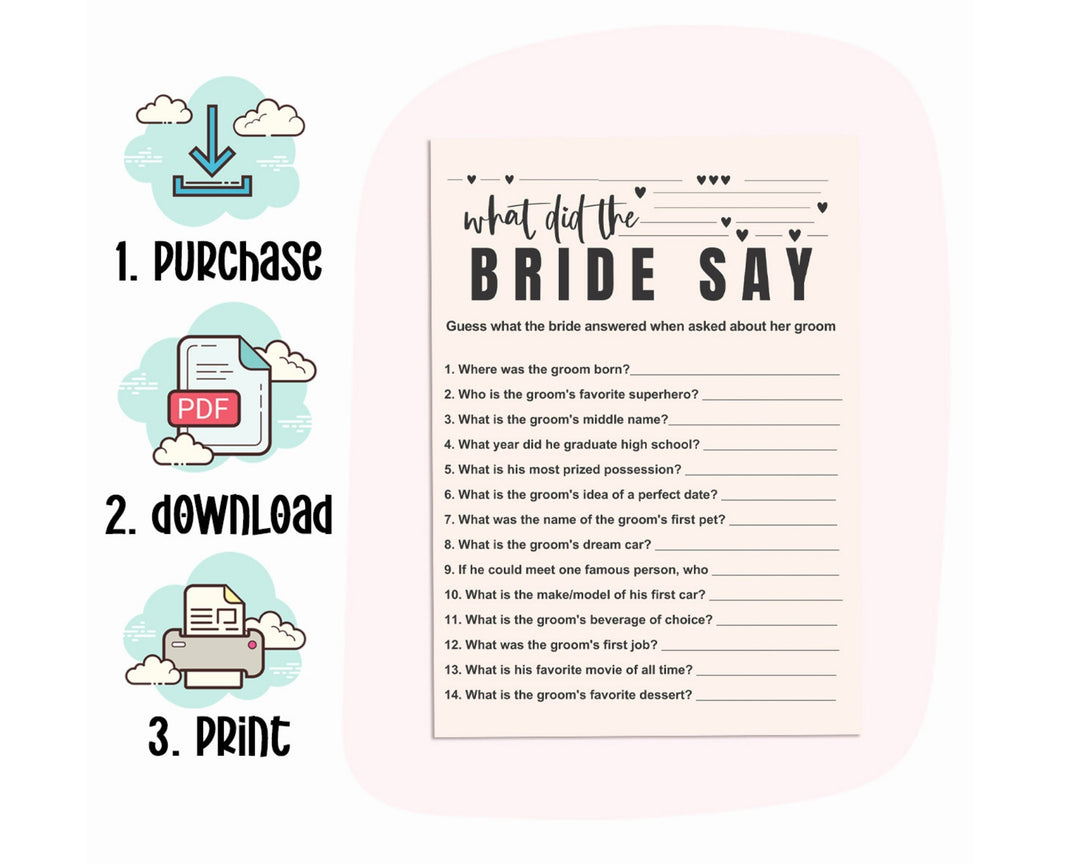 Printable 'He Said She Said' Bridal Shower Game - Bohemian Bliss Theme - Paper Clever Party