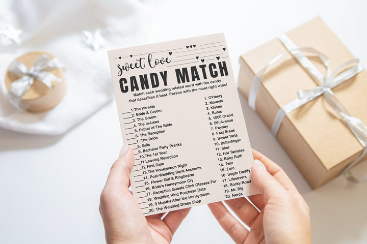 DIY Bridal Shower Game PDF - Hilarious Match the Candies Challenge - Printable Bohemian Bliss - Paper Clever Party