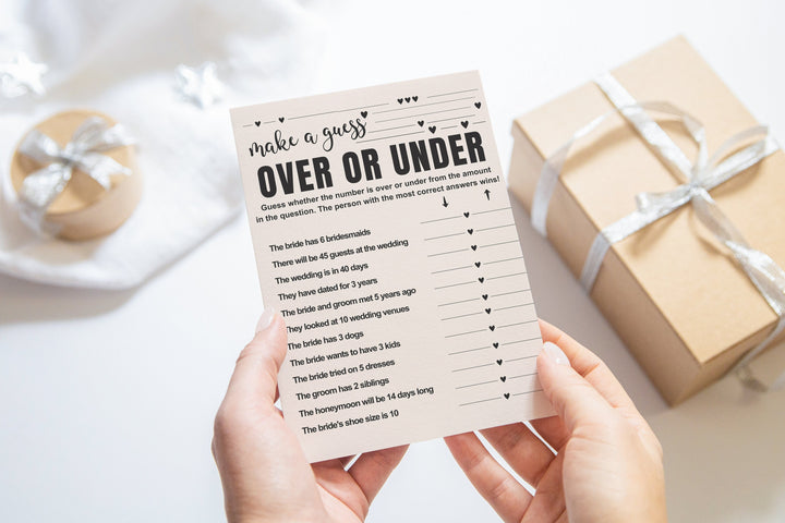 Bohemian Bliss Printable Bridal Shower Game - Over or Under Minimalist PDF Download - Paper Clever Party