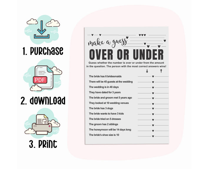 Printable Over or Under Bridal Shower Game - Modern Slate Design - Paper Clever Party