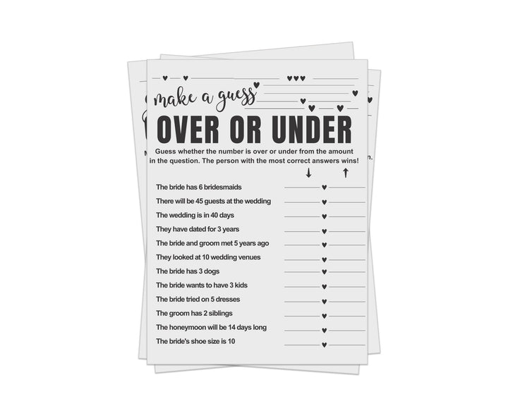 Printable Over or Under Bridal Shower Game - Modern Slate Design - Paper Clever Party