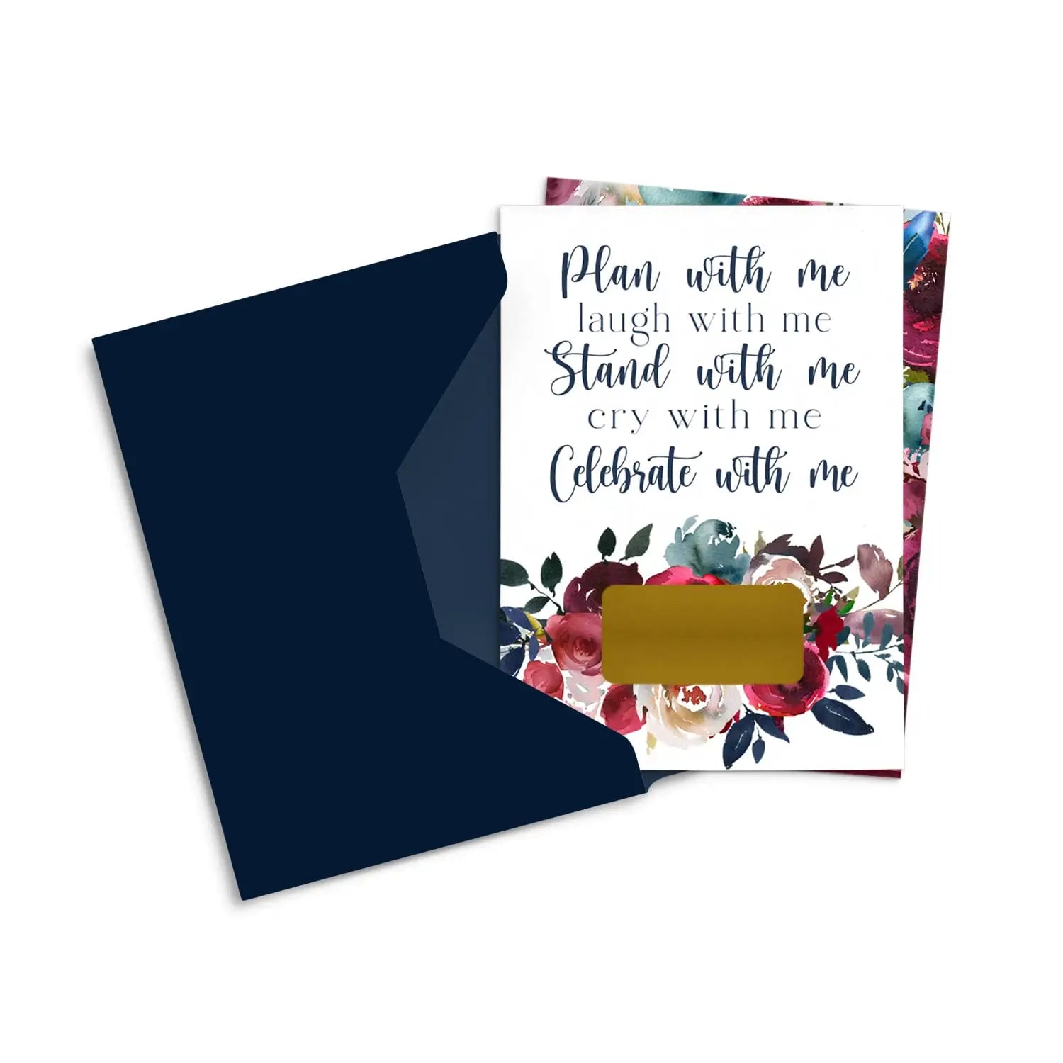 Indigo floral bridesmaid scratch-off invitations (7-pack)