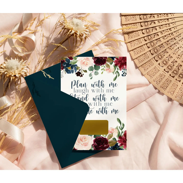 Inked Floral Bridesmaid Scratch-Off Set (8-Pack) - Invitations