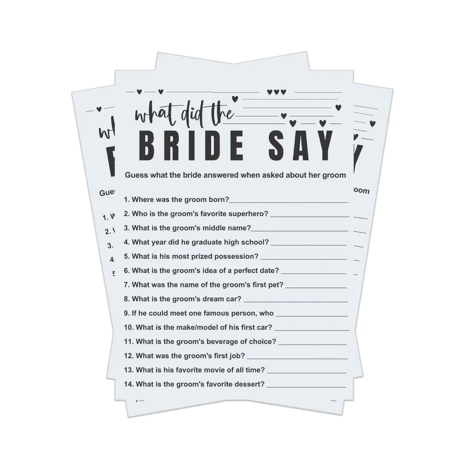 Instant Download Bridal Shower Games - What Did the Bride Say? | Digital PDF - Paper Clever Party