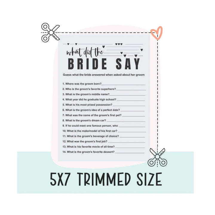 Instant Download Bridal Shower Games - What Did the Bride Say? | Digital PDF - Paper Clever Party