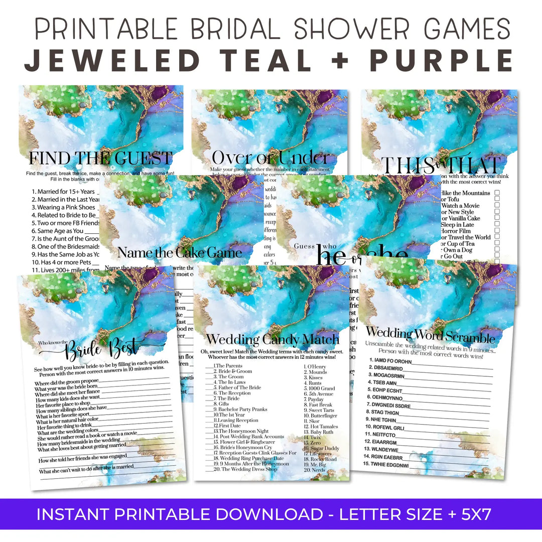 Jeweled bridal shower game instant download elegant watercolor printable fun for wedding celebrations pdf - party games