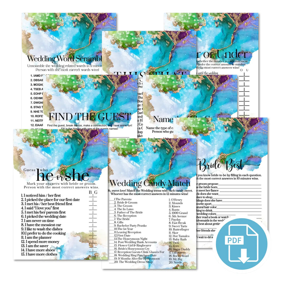 Jeweled bridal shower game instant download elegant watercolor printable fun for wedding celebrations pdf - party games