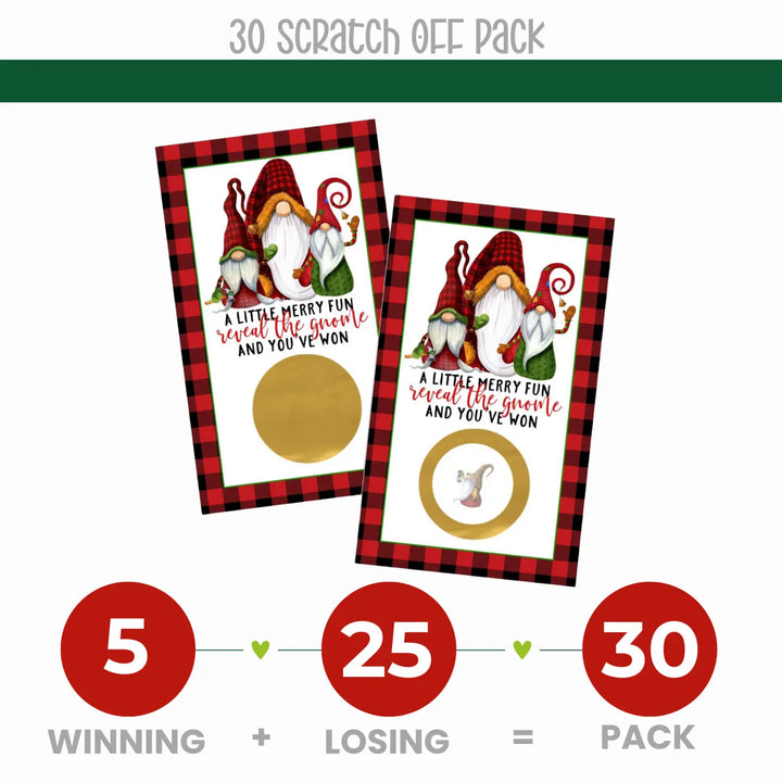 Jolly gnome-themed scratch off tickets for Christmas party fun, 30 pack