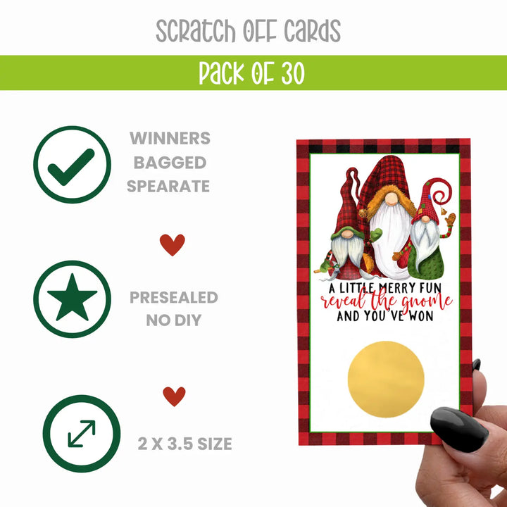 Jolly gnome-themed scratch off tickets for Christmas party fun, 30 pack