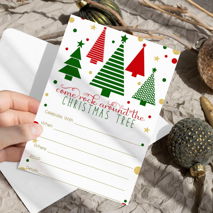 Jolly Trees Christmas Party Invitations, 25 Pack, Envelopes Inclded - Paper Clever Party