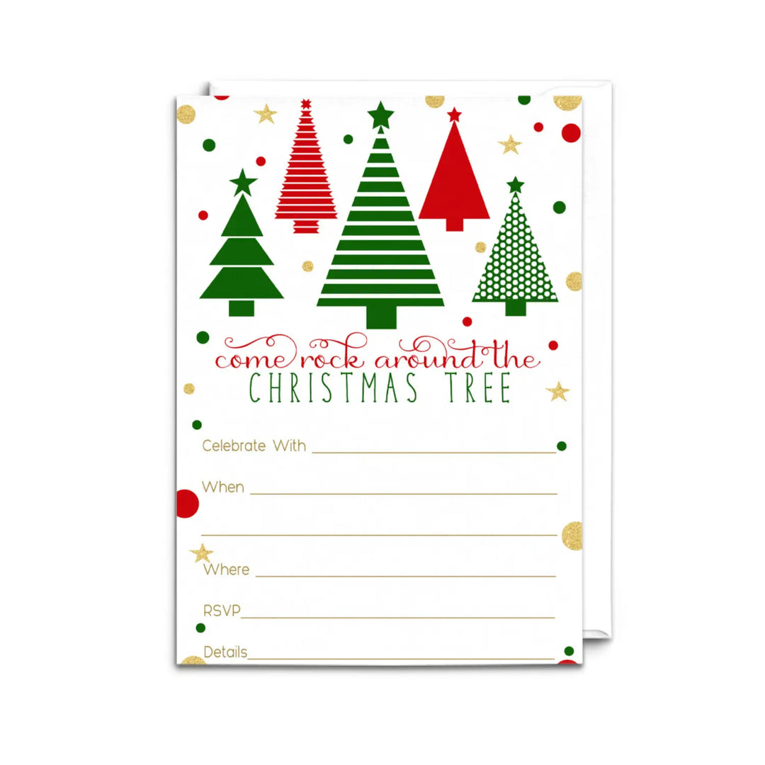 Jolly Trees Christmas Party Invitations, 25 Pack, Envelopes Inclded - Paper Clever Party