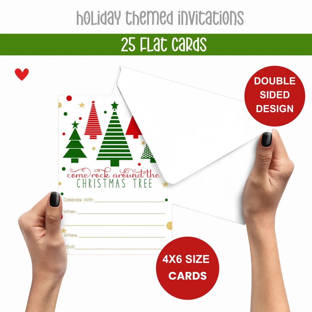 Jolly Trees Christmas Party Invitations, 25 Pack, Envelopes Inclded - Paper Clever Party