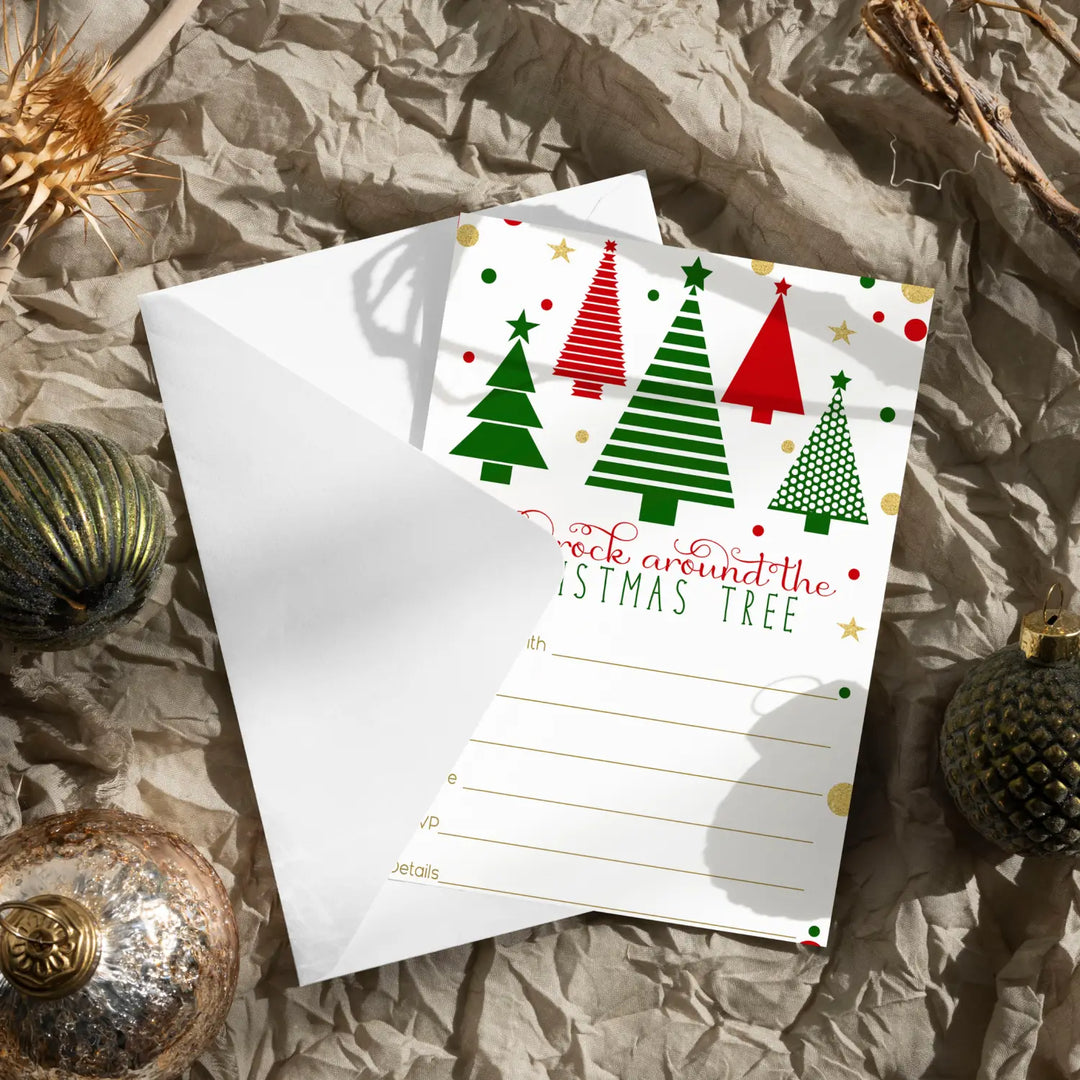 Jolly Trees Christmas Party Invitations, 25 Pack, Envelopes Inclded - Paper Clever Party