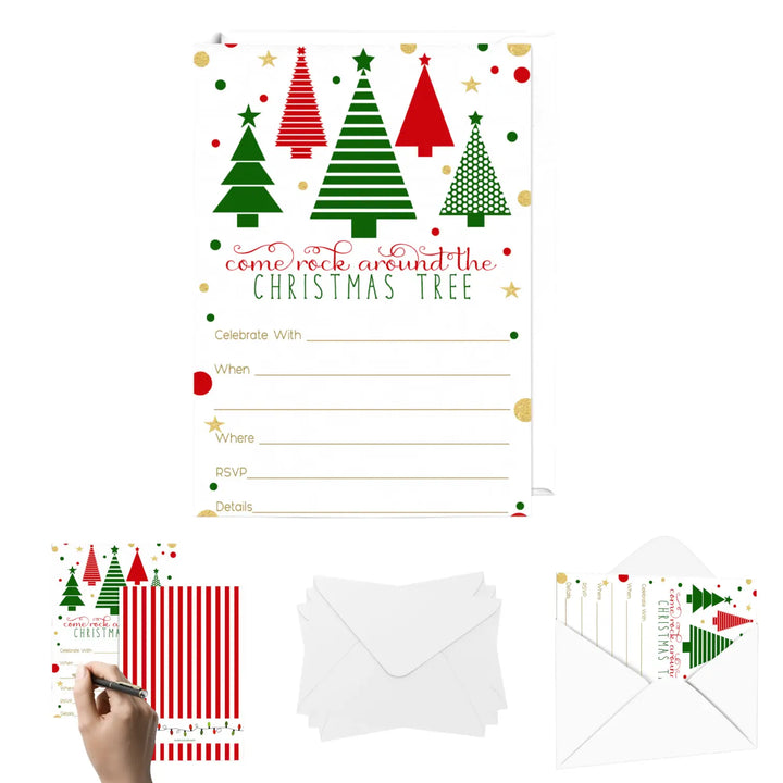 Jolly Trees Christmas Party Invitations, 25 Pack, Envelopes Inclded - Paper Clever Party