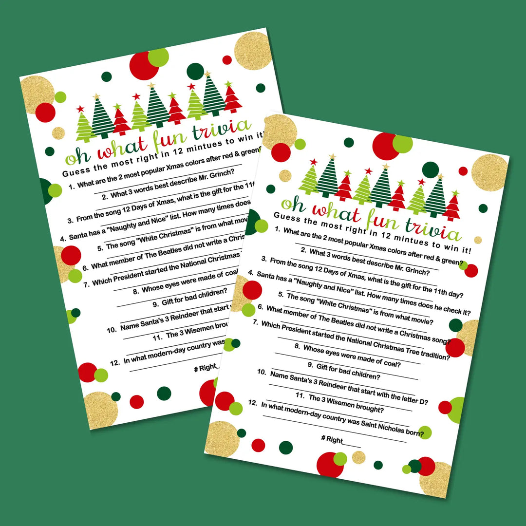 Jolly trees christmas trivia printable holiday game instant download version 2 red and green - party games