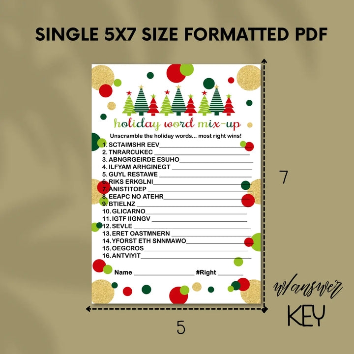 Jolly trees christmas word scramble printable – digital instant download pdf red and green - party games