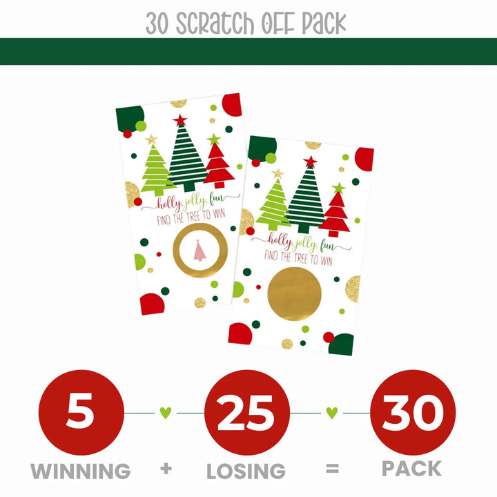 Jolly trees scratch off cards for Christmas party games and holiday events - Paper Clever Party