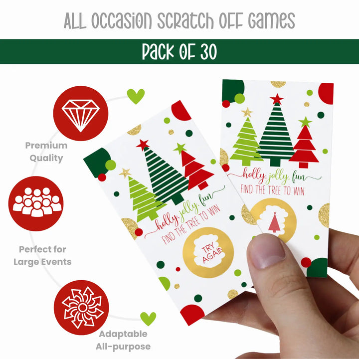 Jolly trees-themed scratch off tickets for Christmas party fun, 30 pack