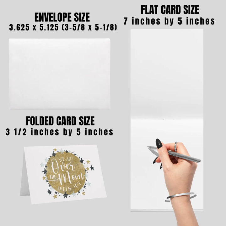 Joyful moon thank you cards - 25 folded notecards for expressing happiness with envelopes - office product