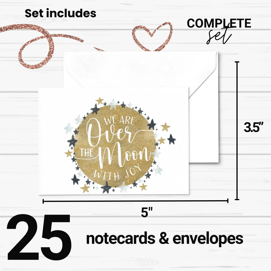 Joyful moon thank you cards - 25 folded notecards for expressing happiness with envelopes - office product