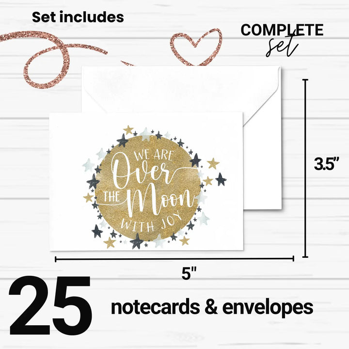 Joyful moon thank you cards - 25 folded notecards for expressing happiness with envelopes - office product