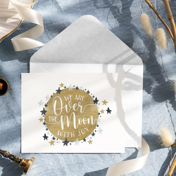 Joyful moon thank you cards - 25 folded notecards for expressing happiness with envelopes - office product