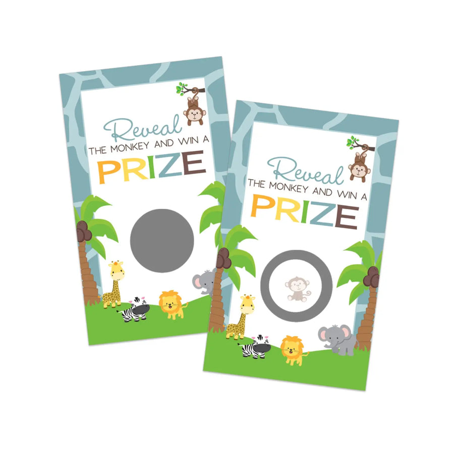 Jungle Adventure Baby Shower Scratch-Off Game Cards (28 Pack) - Cute Gender Reveal Party Supplies - Paper Clever Party