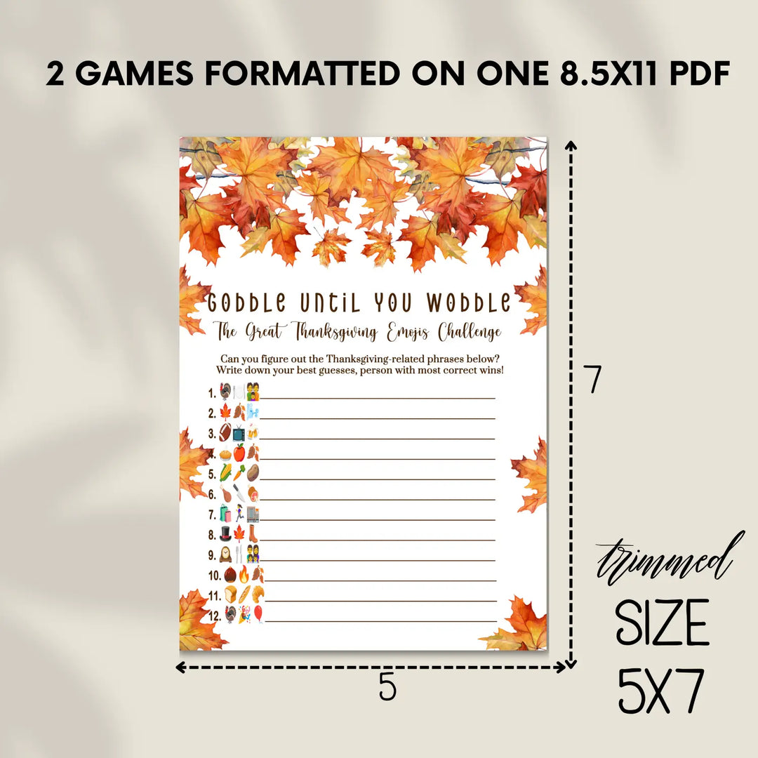 Leaves thanksgiving game printable picture guess digital download with answer key 5x7 cards instant family and kids fun
