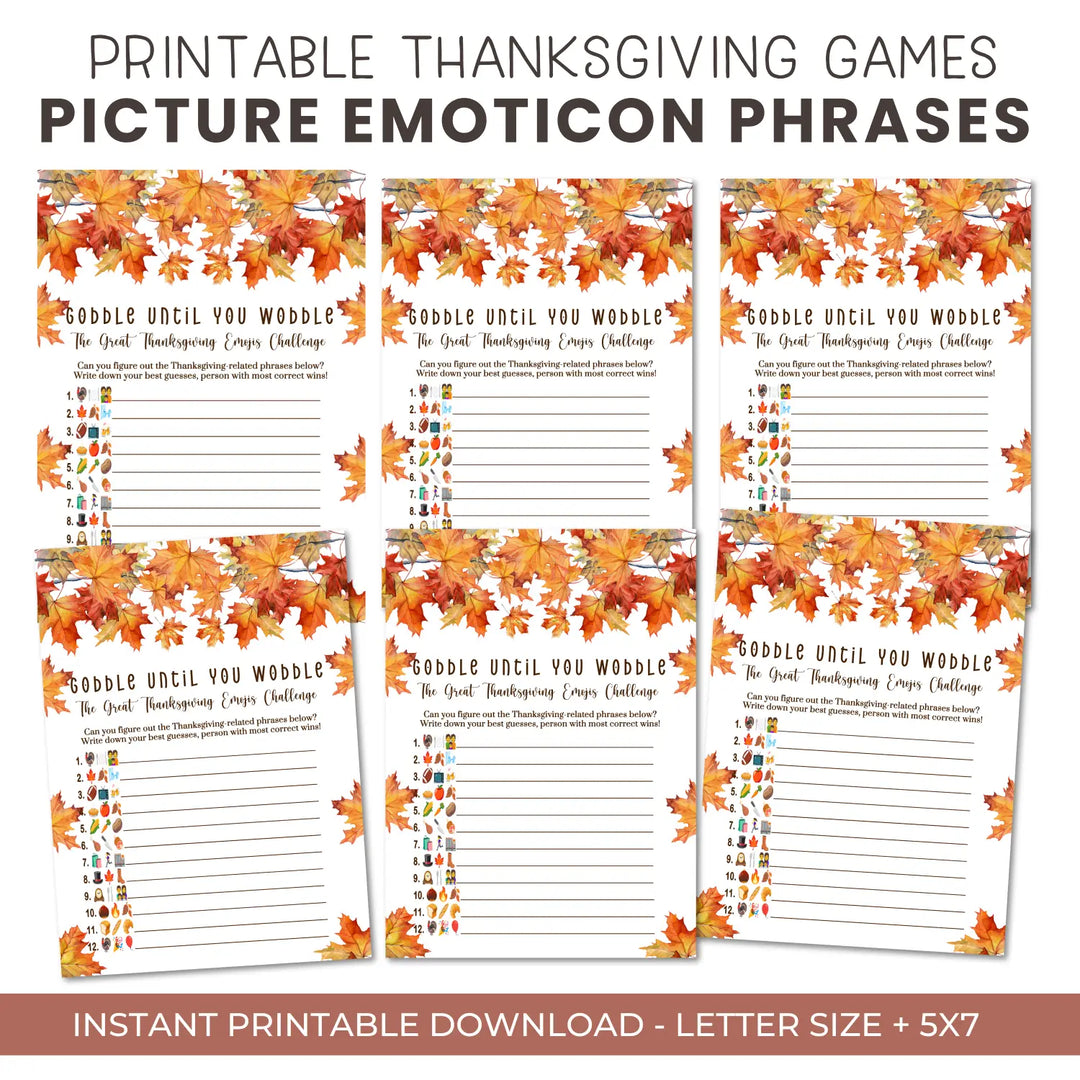 Leaves thanksgiving game printable picture guess digital download with answer key 5x7 cards instant family and kids fun