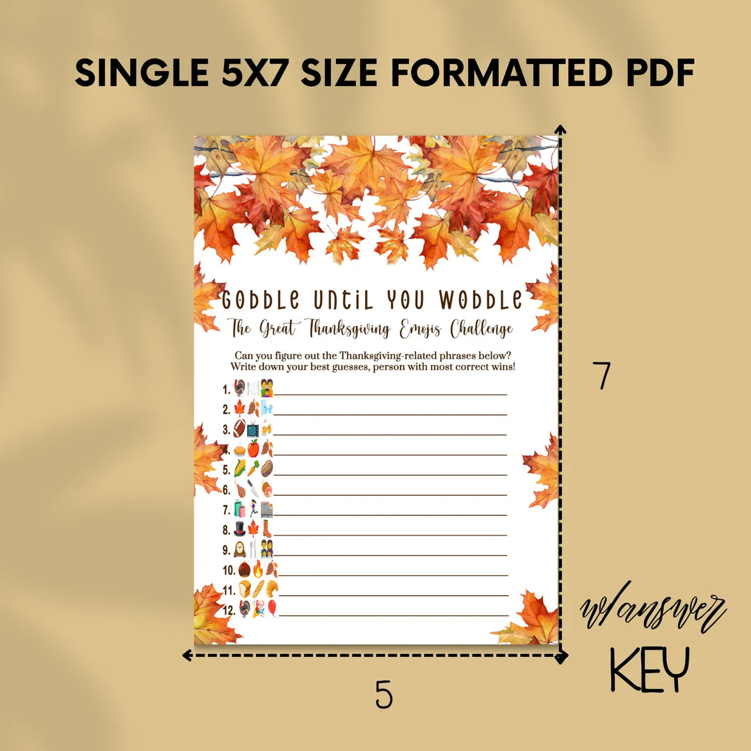 Leaves thanksgiving game printable picture guess digital download with answer key 5x7 cards instant family and kids fun