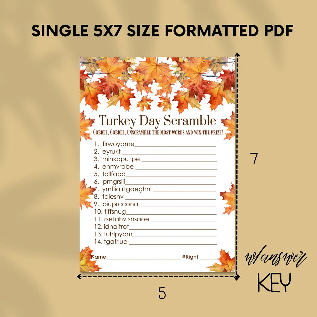 Leaves thanksgiving games bundle – printable word scramble trivia emoticon instant download holiday activity pack