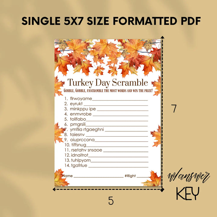 Leaves thanksgiving games bundle – printable word scramble trivia emoticon instant download holiday activity pack