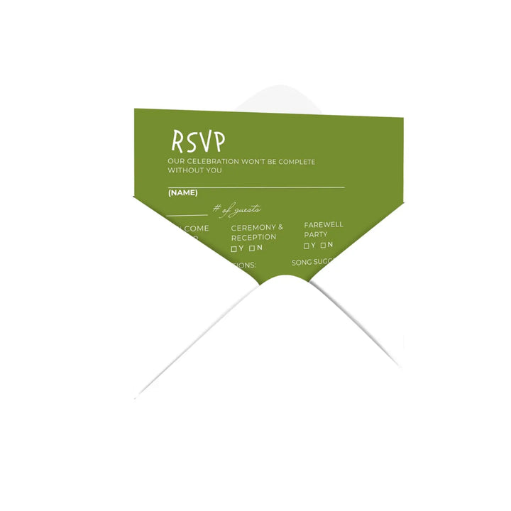 Custom Lime and Hunter Green RSVP Cards with Elegant Calligraphy - Premium Card Stock, 4x6 Inch Size