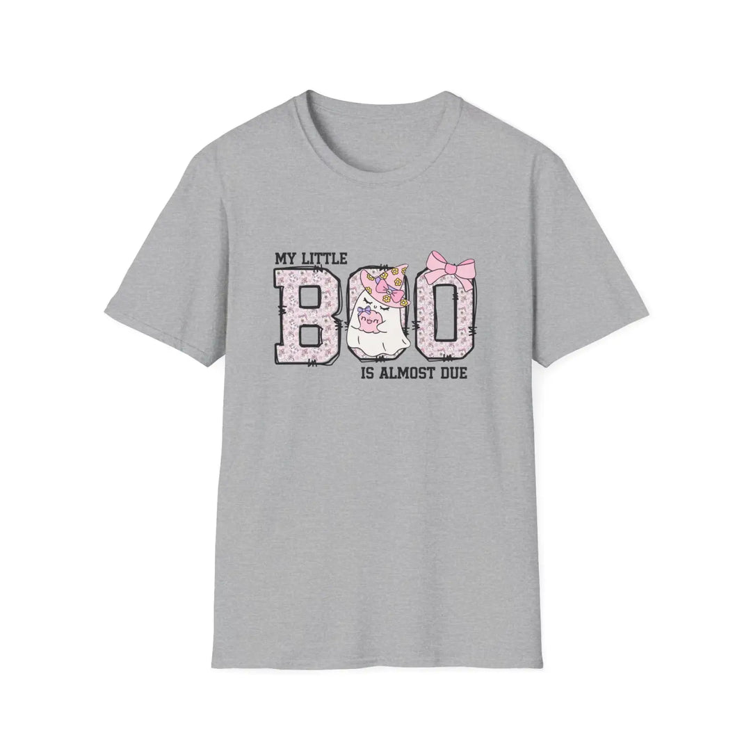 My little boo is almost dues t-shirt cute pregnancy announcement top halloween mom gift baby shower outfit softstyle