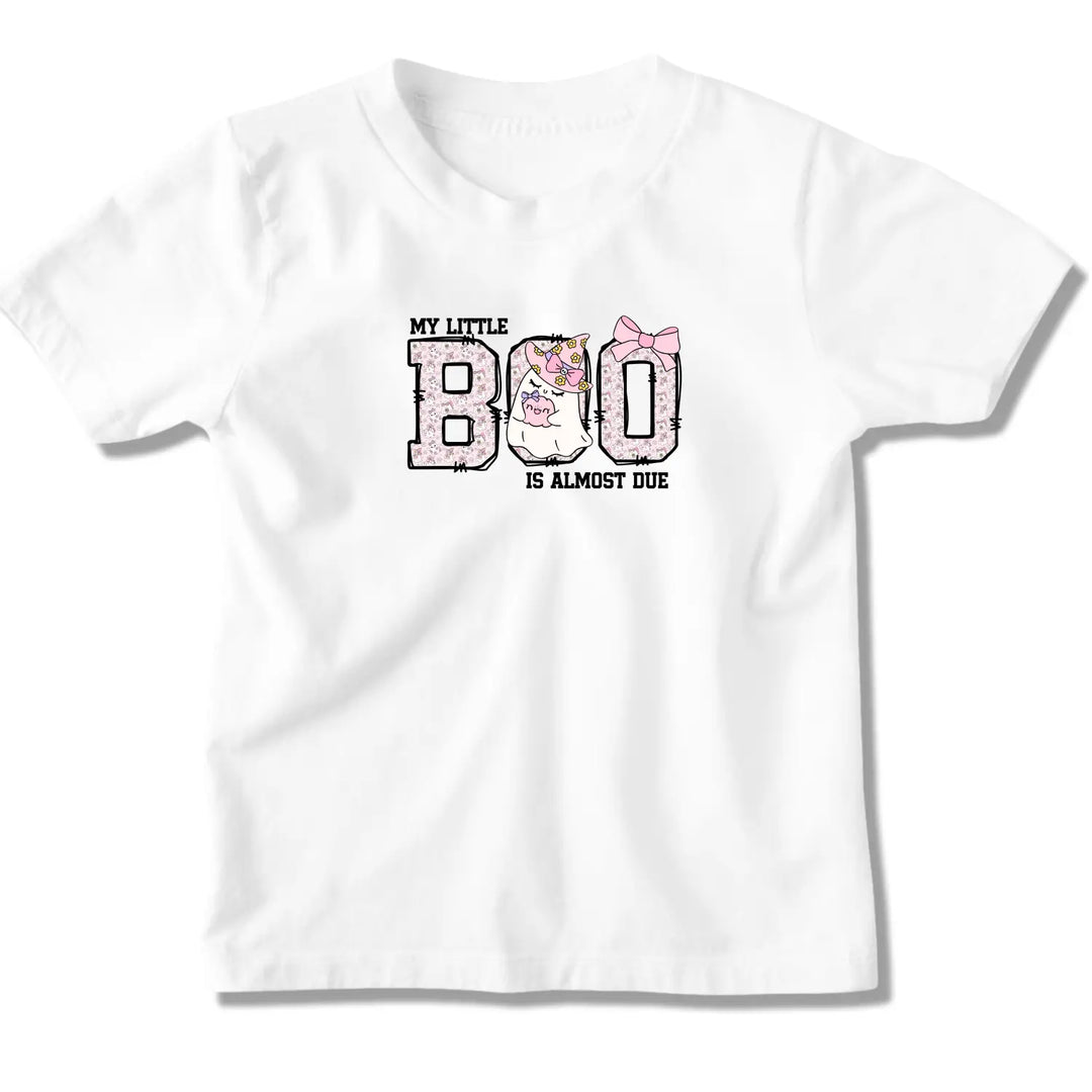 My little boo is almost dues t-shirt cute pregnancy announcement top halloween mom gift baby shower outfit softstyle
