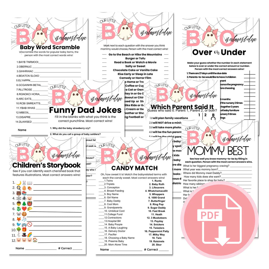 Our little boo baby shower games bundle – instant download printable activities halloween coed celebration fun &