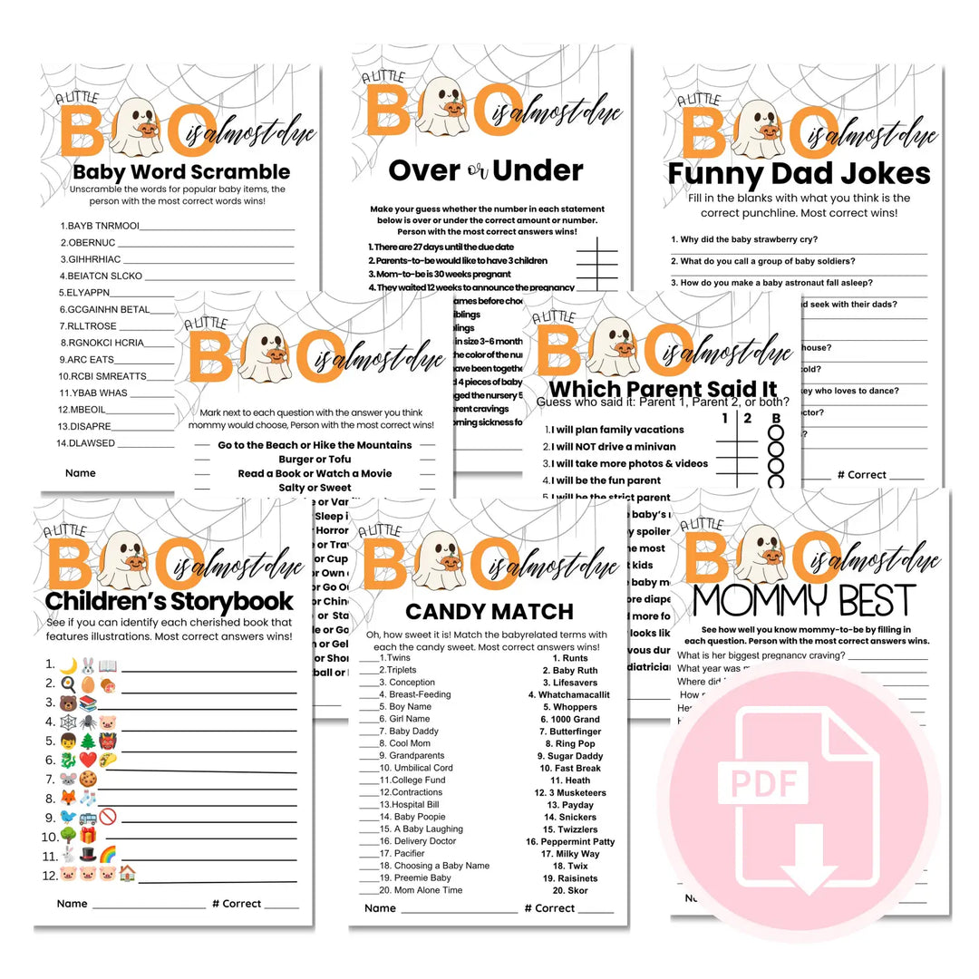 A little boo baby shower games bundle – instant download printable activities halloween gender reveal & coed