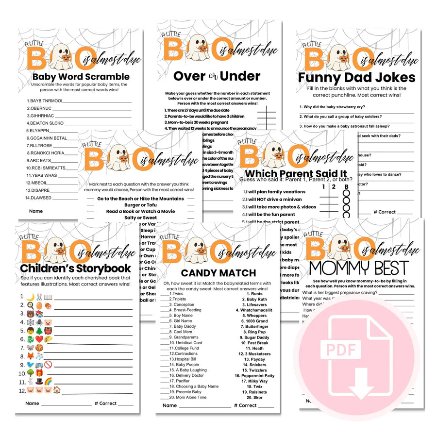 A little boo baby shower games bundle – instant download printable activities halloween gender reveal & coed