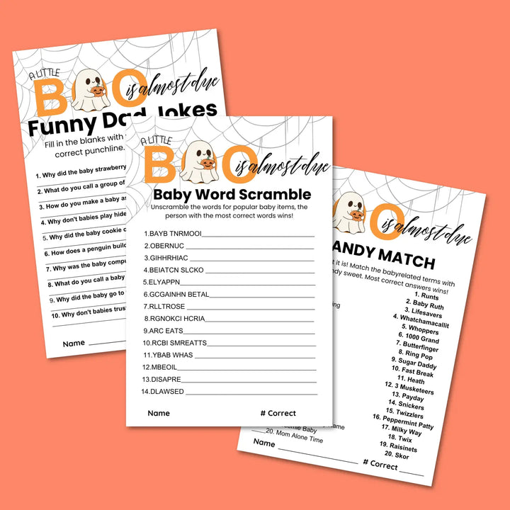 A little boo baby shower games bundle – instant download printable activities halloween gender reveal & coed