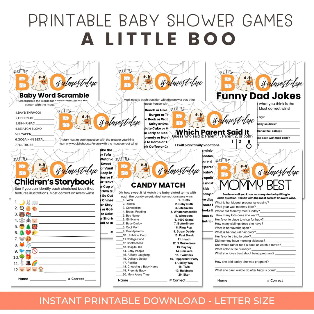 A little boo baby shower games bundle – instant download printable activities halloween gender reveal & coed